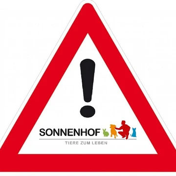 Achtung-Schild mit Sonnenhof-Logo